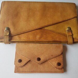Tan Deerhide & Cowhide Clutch and change purses